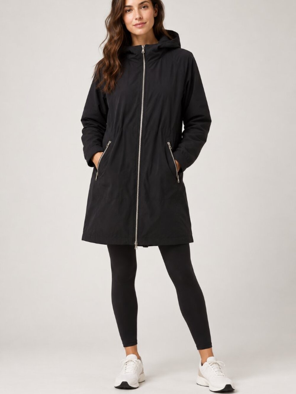 Athleta Black Hooded Zip Front Parka Coat Size M